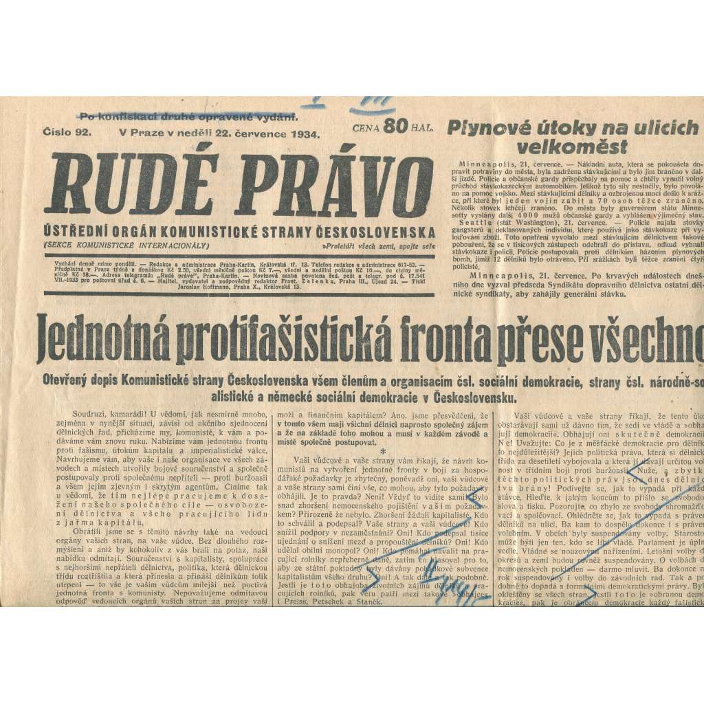 Rudé právo, číslo 92/1934 (1. republika, staré noviny) - [komunisté, komunismus]