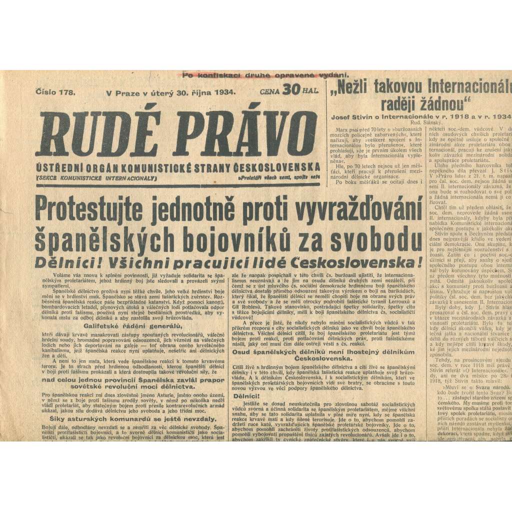 Rudé právo, číslo 178/1934 (1. republika, staré noviny) - [komunisté, komunismus]