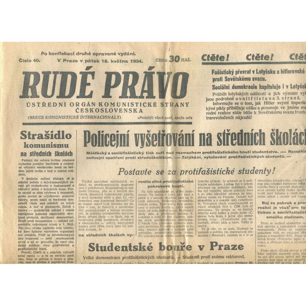 Rudé právo, číslo 40/1934 (1. republika, staré noviny) - [komunisté, komunismus]