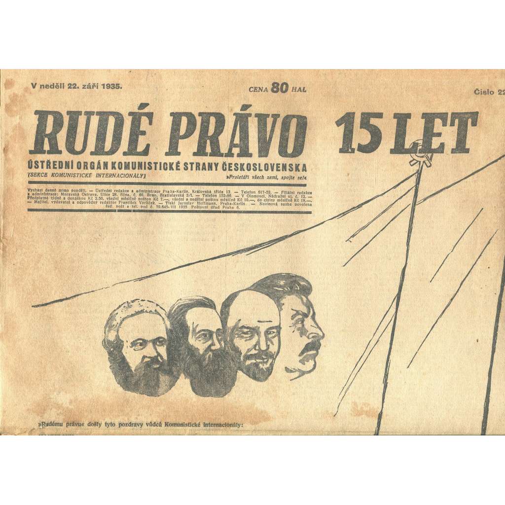 Rudé právo, číslo 222/1935 (1. republika, staré noviny) - [komunisté, komunismus]