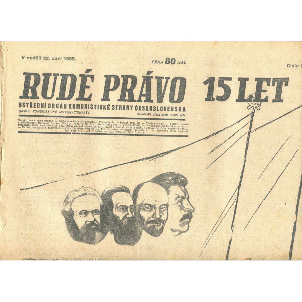 Rudé právo, číslo 222/1935 (1. republika, staré noviny) - [komunisté, komunismus]