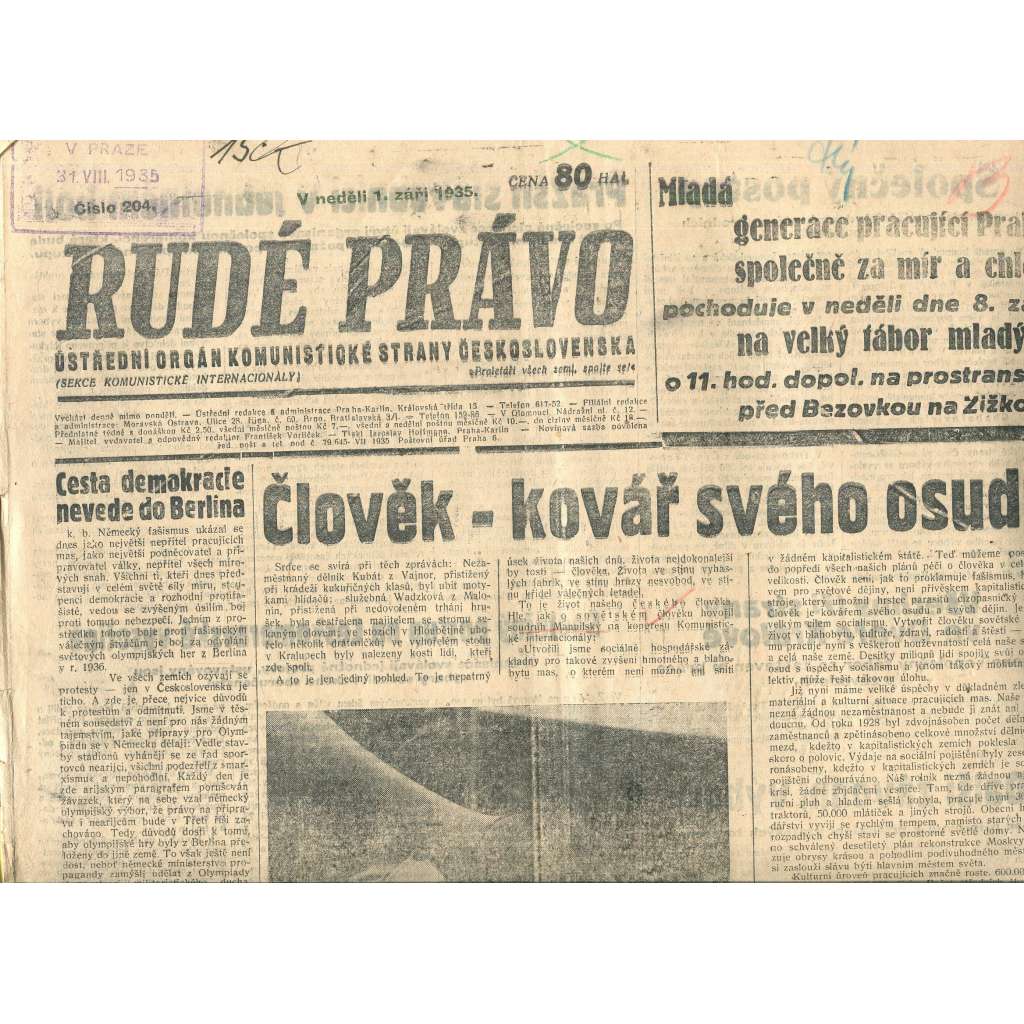 Rudé právo, číslo 204/1935 (1. republika, staré noviny) - [komunisté, komunismus]