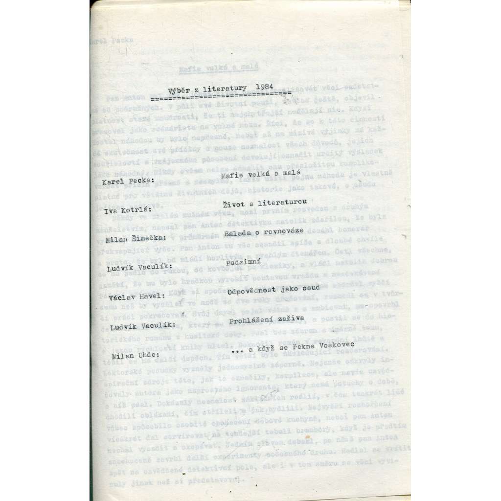 Výběr z literatury 1984 - samizdat