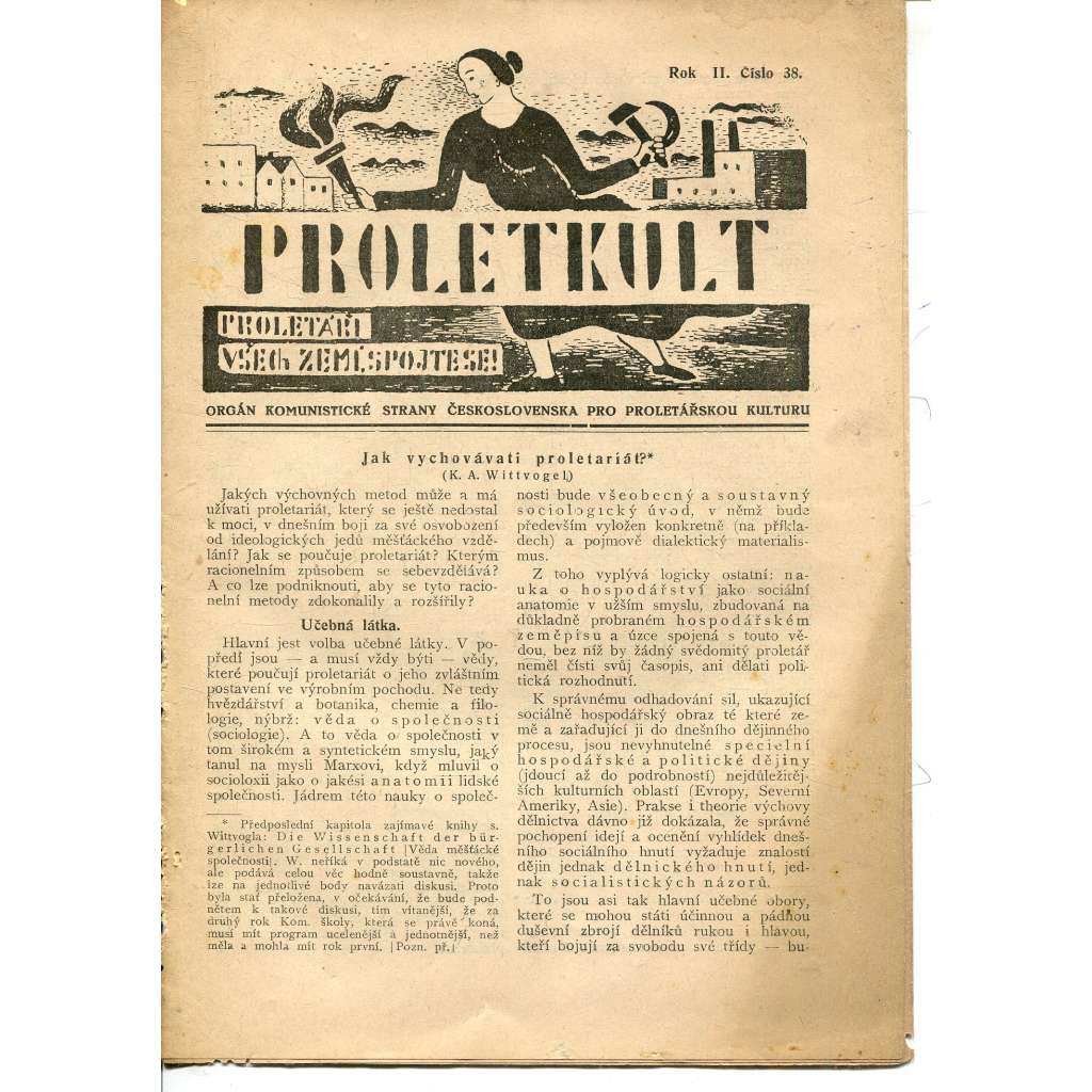 Proletkult, rok II., číslo 38/1924 [Orgán KSČ pro proletářskou kulturu] - časopis, noviny, 1. republika