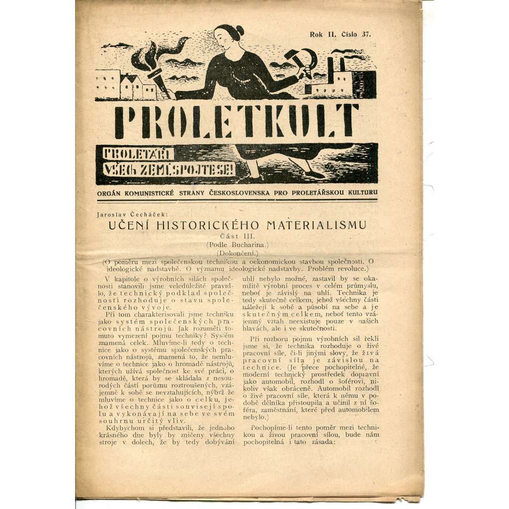 Proletkult, rok II., číslo 37/1923 [Orgán KSČ pro proletářskou kulturu] - časopis, noviny, 1. republika