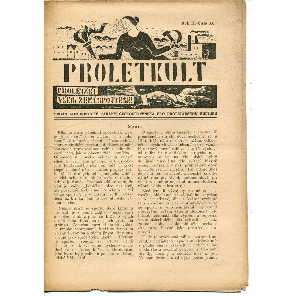 Proletkult, rok II., číslo 33/1923 [Orgán KSČ pro proletářskou kulturu] - časopis, noviny, 1. republika
