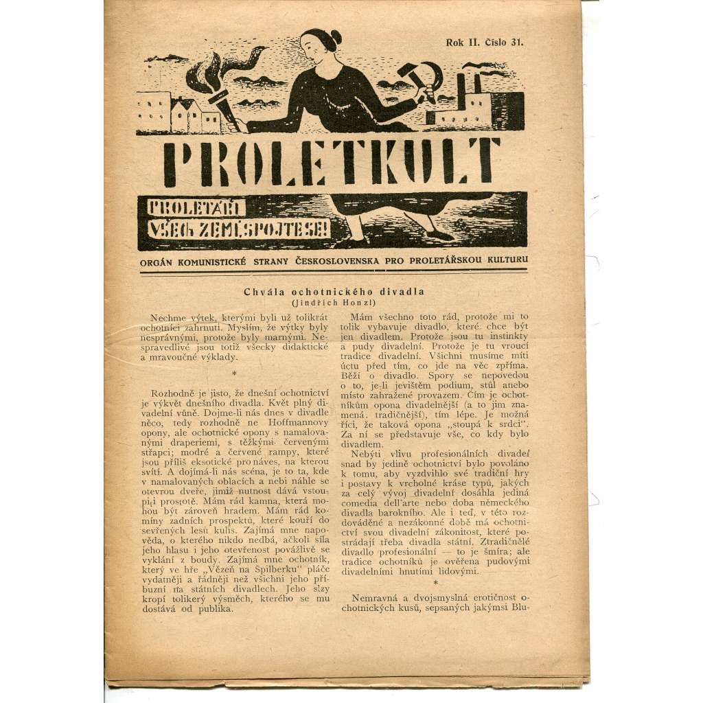 Proletkult, rok II., číslo 31/1923 [Orgán KSČ pro proletářskou kulturu] - časopis, noviny, 1. republika