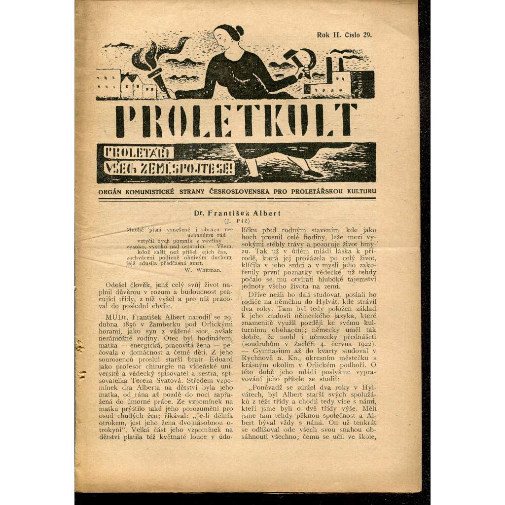 Proletkult, rok II., číslo 29/1923 [Orgán KSČ pro proletářskou kulturu] - časopis, noviny, 1. republika