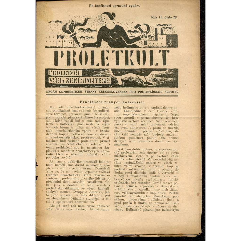 Proletkult, rok II., číslo 28/1923 [Orgán KSČ pro proletářskou kulturu] - časopis, noviny, 1. republika