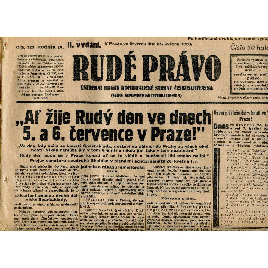 Rudé právo, ročník IX., číslo 123/1928 (1. republika, staré noviny)
