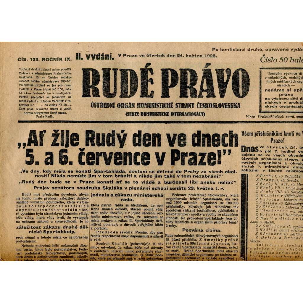 Rudé právo, ročník IX., číslo 123/1928 (1. republika, staré noviny)