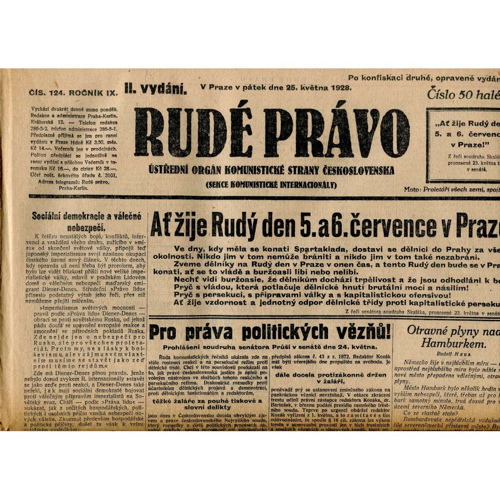 Rudé právo, ročník IX., číslo 124/1928 (1. republika, staré noviny)