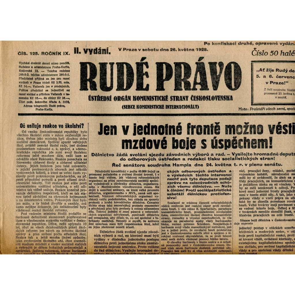 Rudé právo, ročník IX., číslo 125/1928 (1. republika, staré noviny)