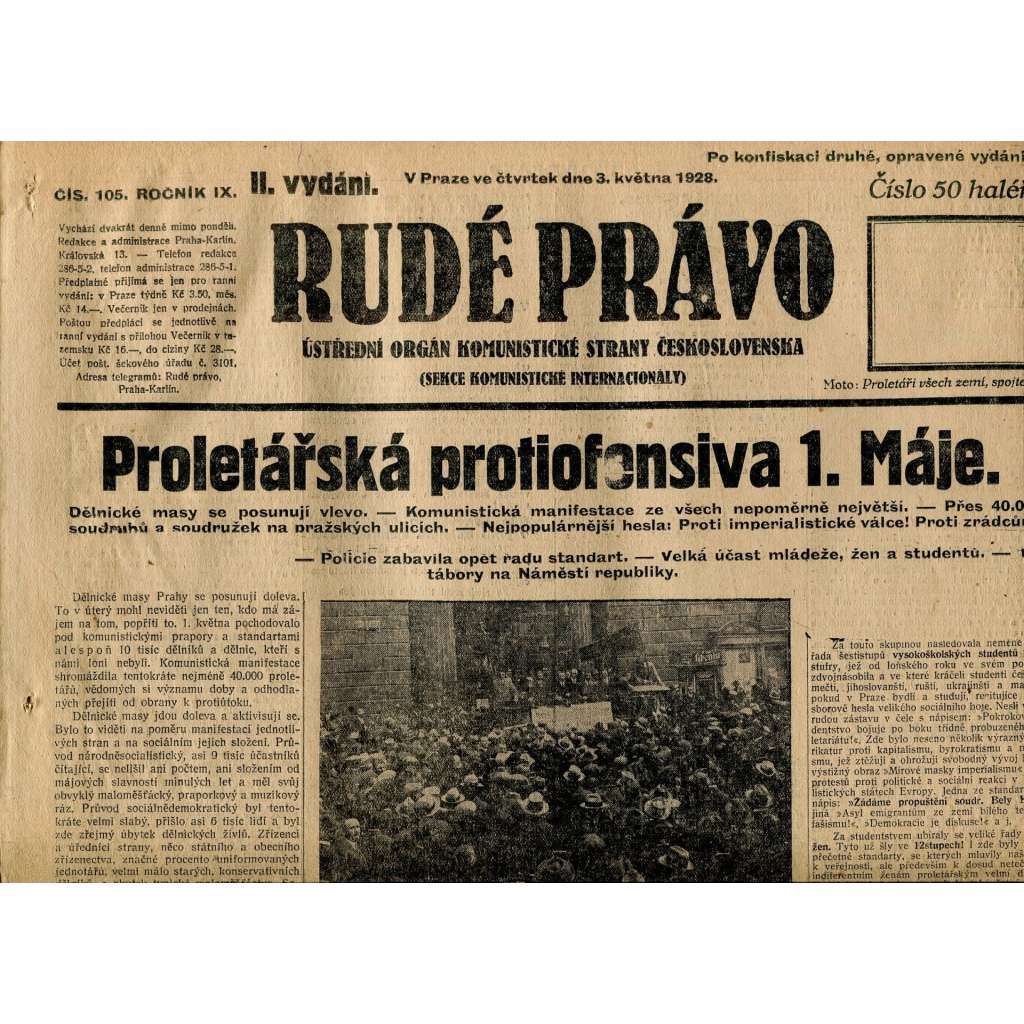 Rudé právo, ročník IX., číslo 105/1928 (1. republika, staré noviny)