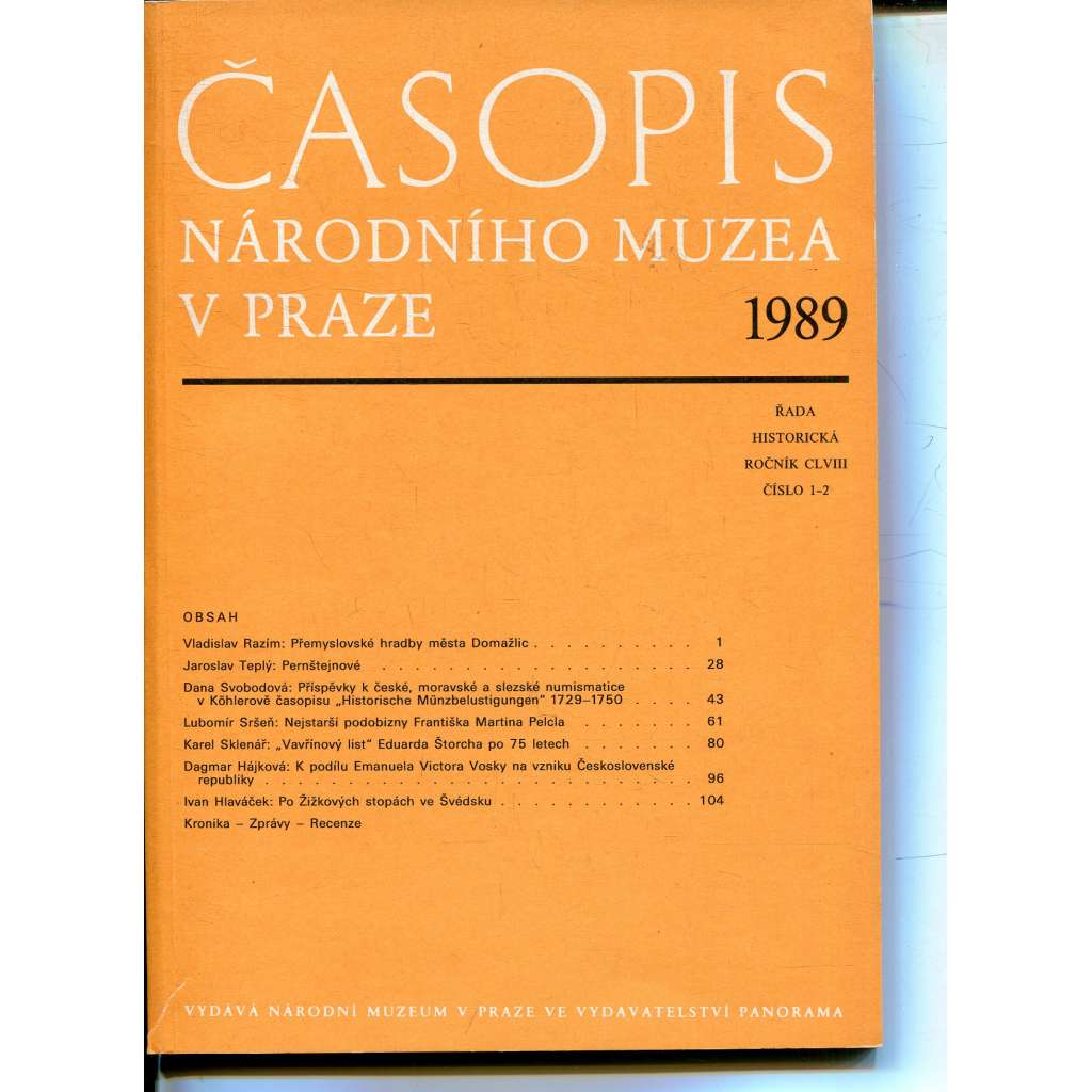 Časopis Národního muzea v Praze, ročník CLVIII., číslo 1-2/1989