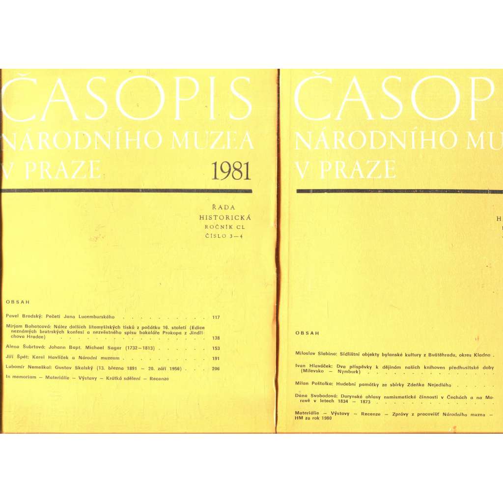 Časopis Národního muzea v Praze, ročník CL., číslo 1-4/1981 (2 svazky)