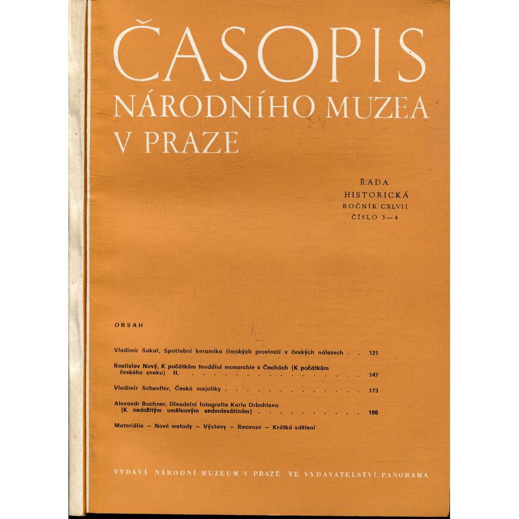 Časopis Národního muzea v Praze, ročník CXLVII., číslo 1-4/1978 (2 svazky)