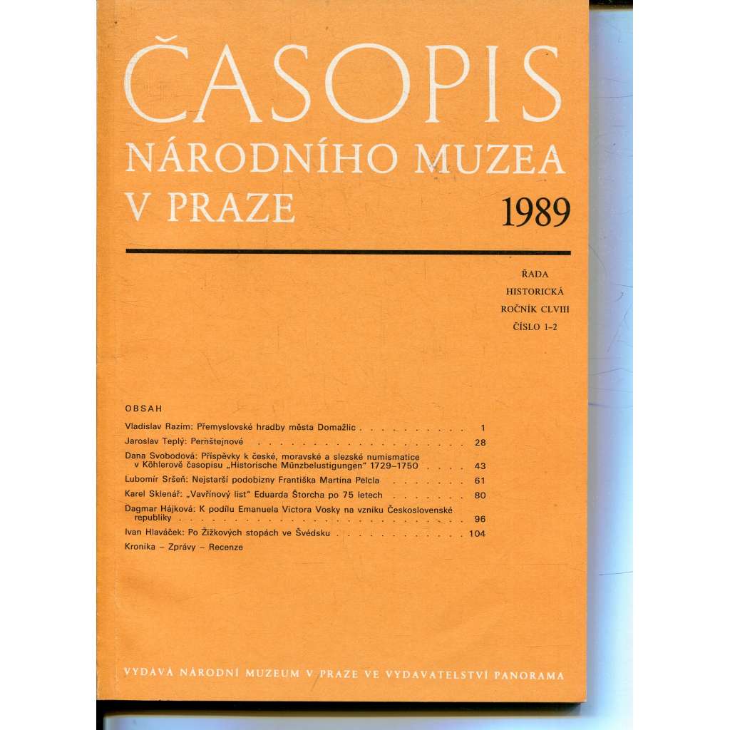 Časopis Národního muzea v Praze, ročník CLVIII., číslo 1-2/1989