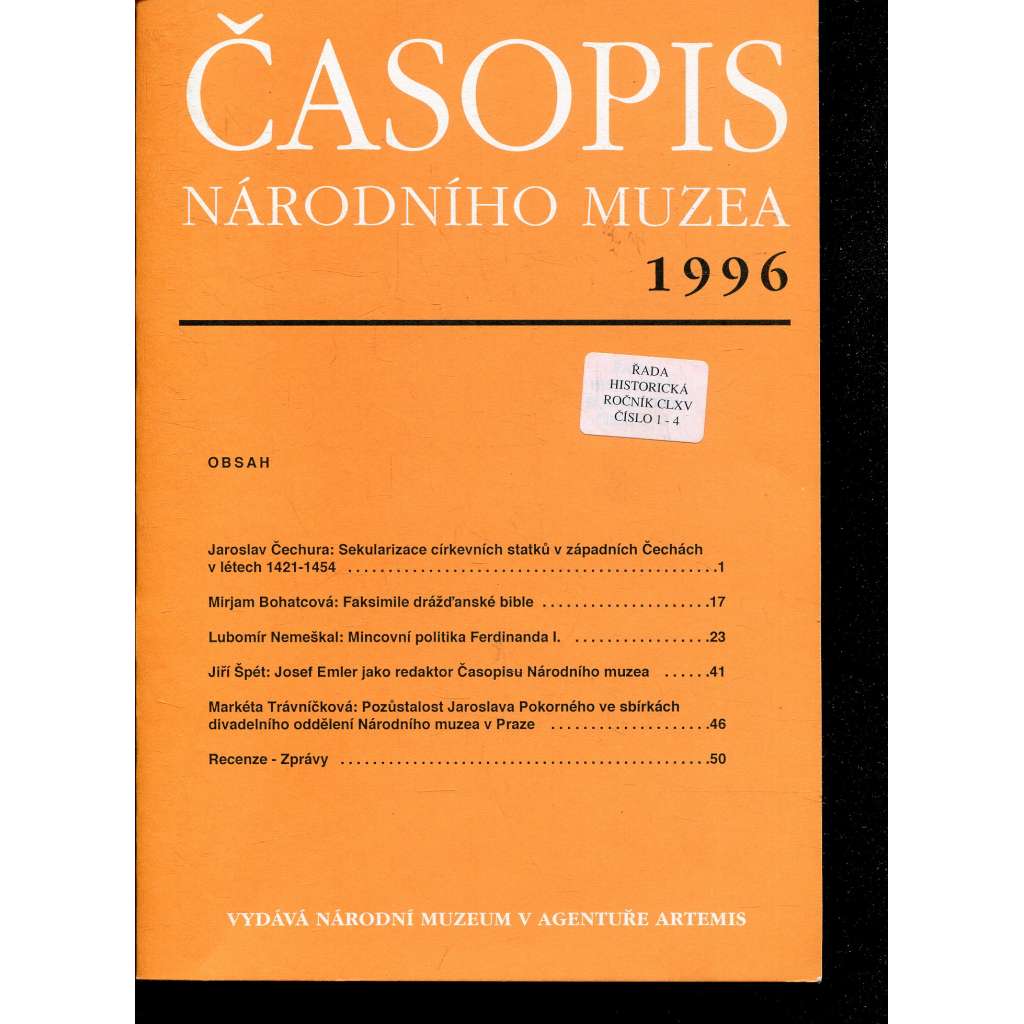 Časopis Národního muzea, ročník CLXV., číslo 1-2/1996