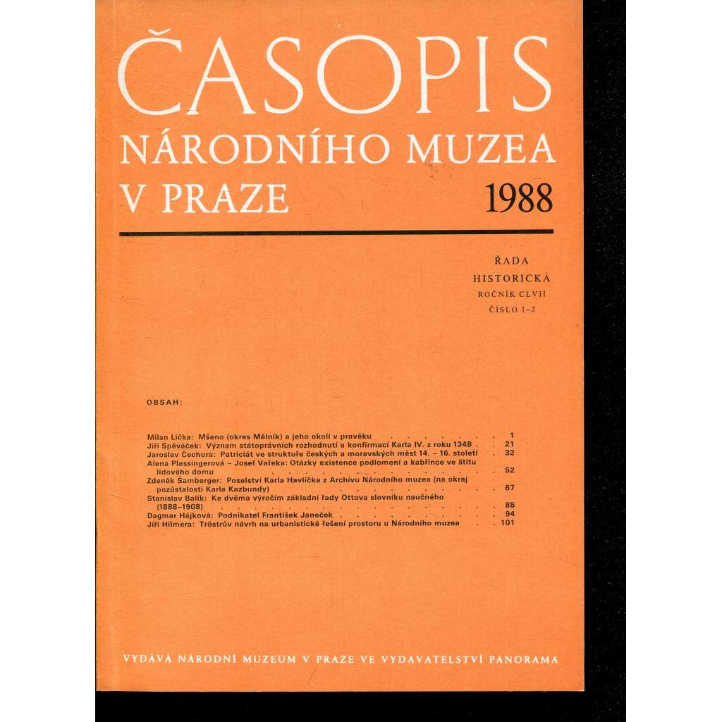 Časopis Národního muzea v Praze, ročník CLVII., číslo 1-2/1988