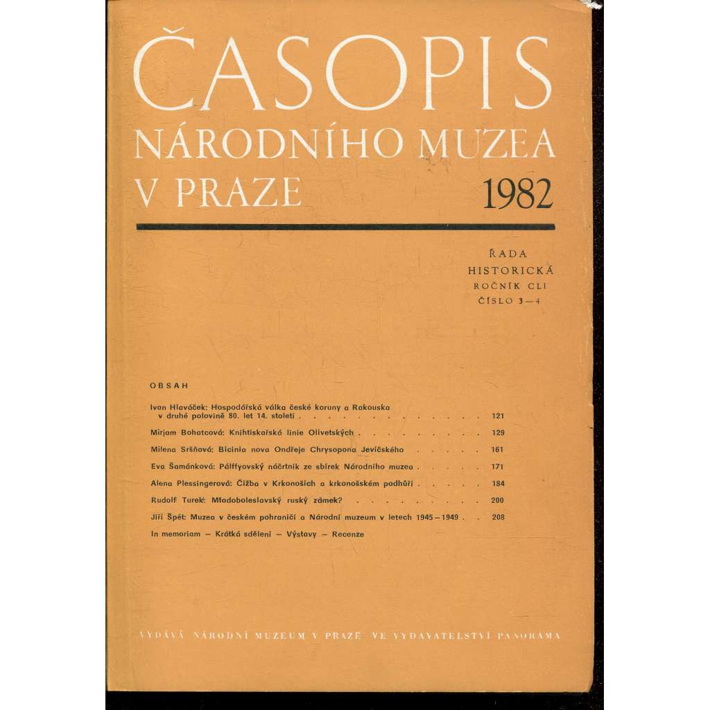 Časopis Národního muzea v Praze, ročník CLI., číslo 3-4/1982
