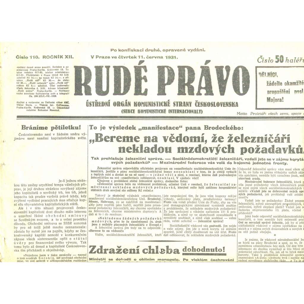 Rudé právo, ročník XII., číslo 110/1931 (staré noviny) - [komunisté, komunismus]