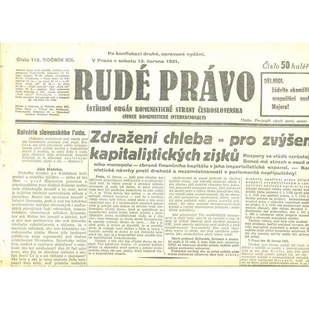 Rudé právo, ročník XII., číslo 112/1931 (staré noviny) - [komunisté, komunismus]