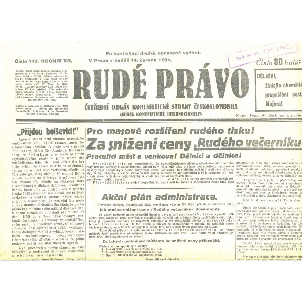 Rudé právo, ročník XII., číslo 113/1931 (staré noviny) - [komunisté, komunismus]