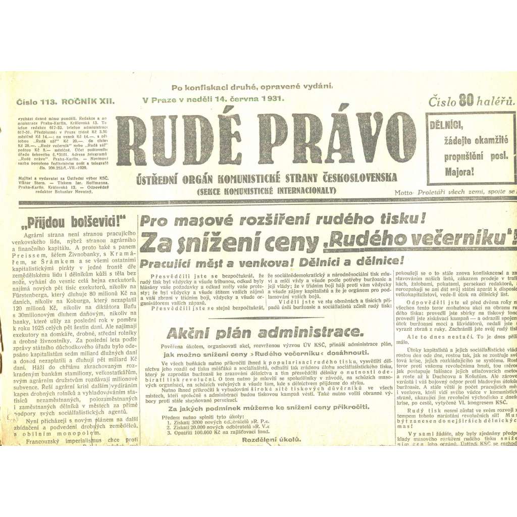 Rudé právo, ročník XII., číslo 113/1931 (staré noviny) - [komunisté, komunismus]