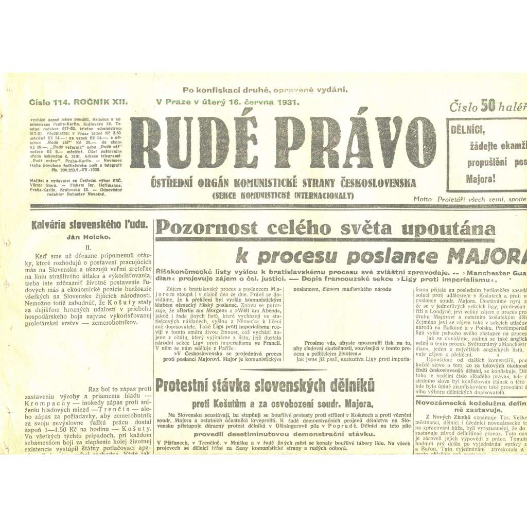 Rudé právo, ročník XII., číslo 114/1931 (staré noviny) - [komunisté, komunismus]