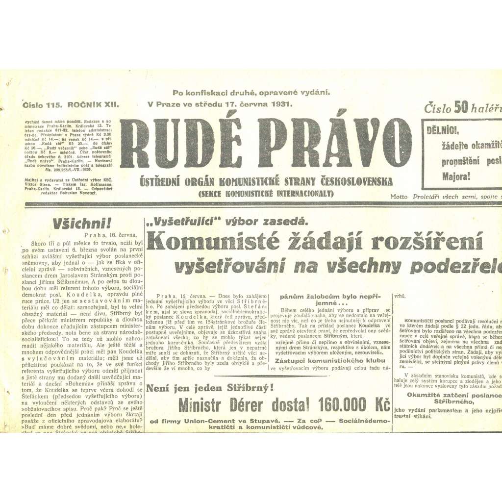 Rudé právo, ročník XII., číslo 115/1931 (staré noviny) - [komunisté, komunismus]