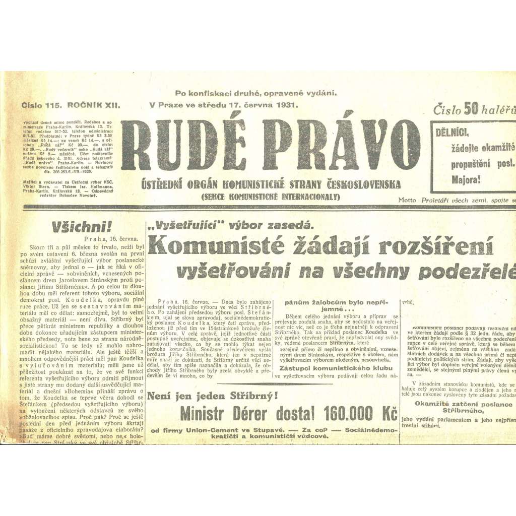 Rudé právo, ročník XII., číslo 115/1931 (staré noviny) - [komunisté, komunismus]