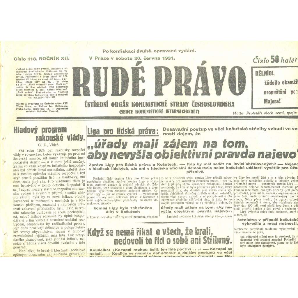 Rudé právo, ročník XII., číslo 118/1931 (staré noviny) - [komunisté, komunismus]