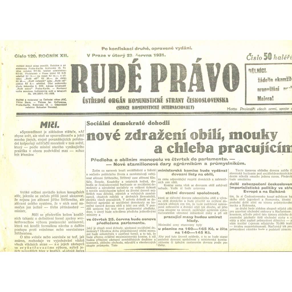Rudé právo, ročník XII., číslo 120/1931 (staré noviny) - [komunisté, komunismus]