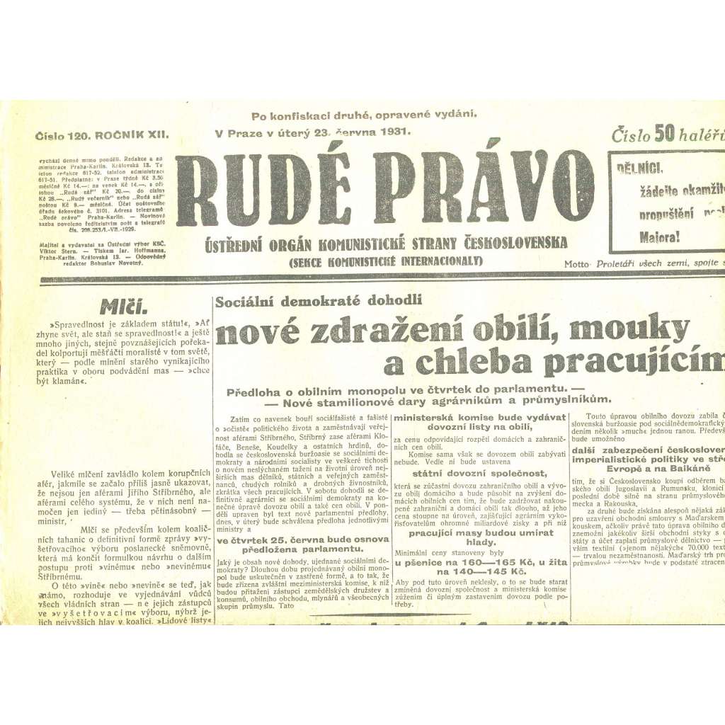 Rudé právo, ročník XII., číslo 120/1931 (staré noviny) - [komunisté, komunismus]