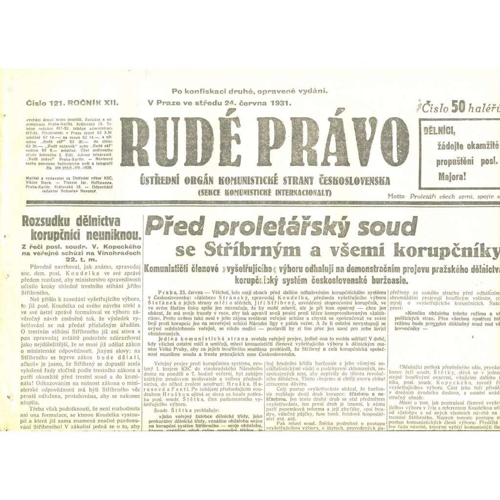 Rudé právo, ročník XII., číslo 121/1931 (staré noviny) - [komunisté, komunismus]