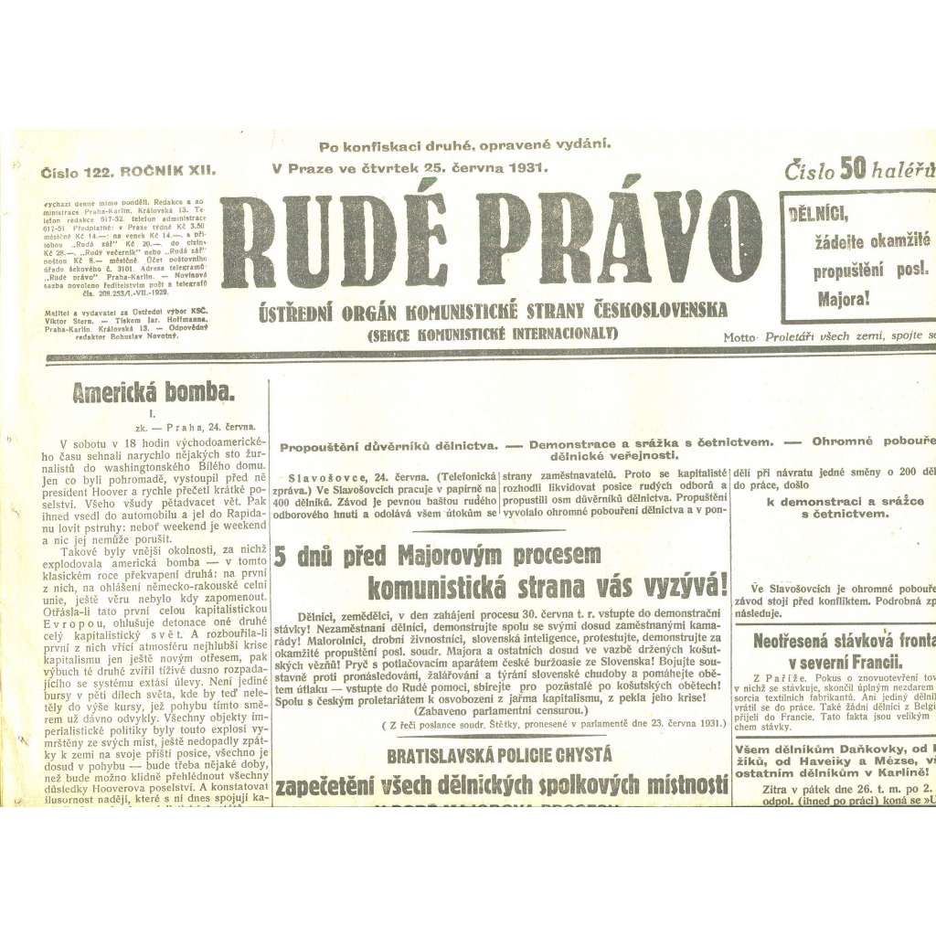 Rudé právo, ročník XII., číslo 122/1931 (staré noviny) - [komunisté, komunismus]