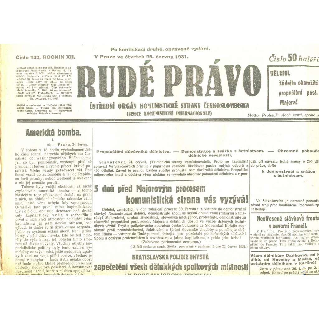 Rudé právo, ročník XII., číslo 122/1931 (staré noviny) - [komunisté, komunismus]