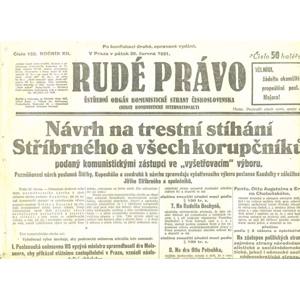 Rudé právo, ročník XII., číslo 123/1931 (staré noviny) - [komunisté, komunismus]