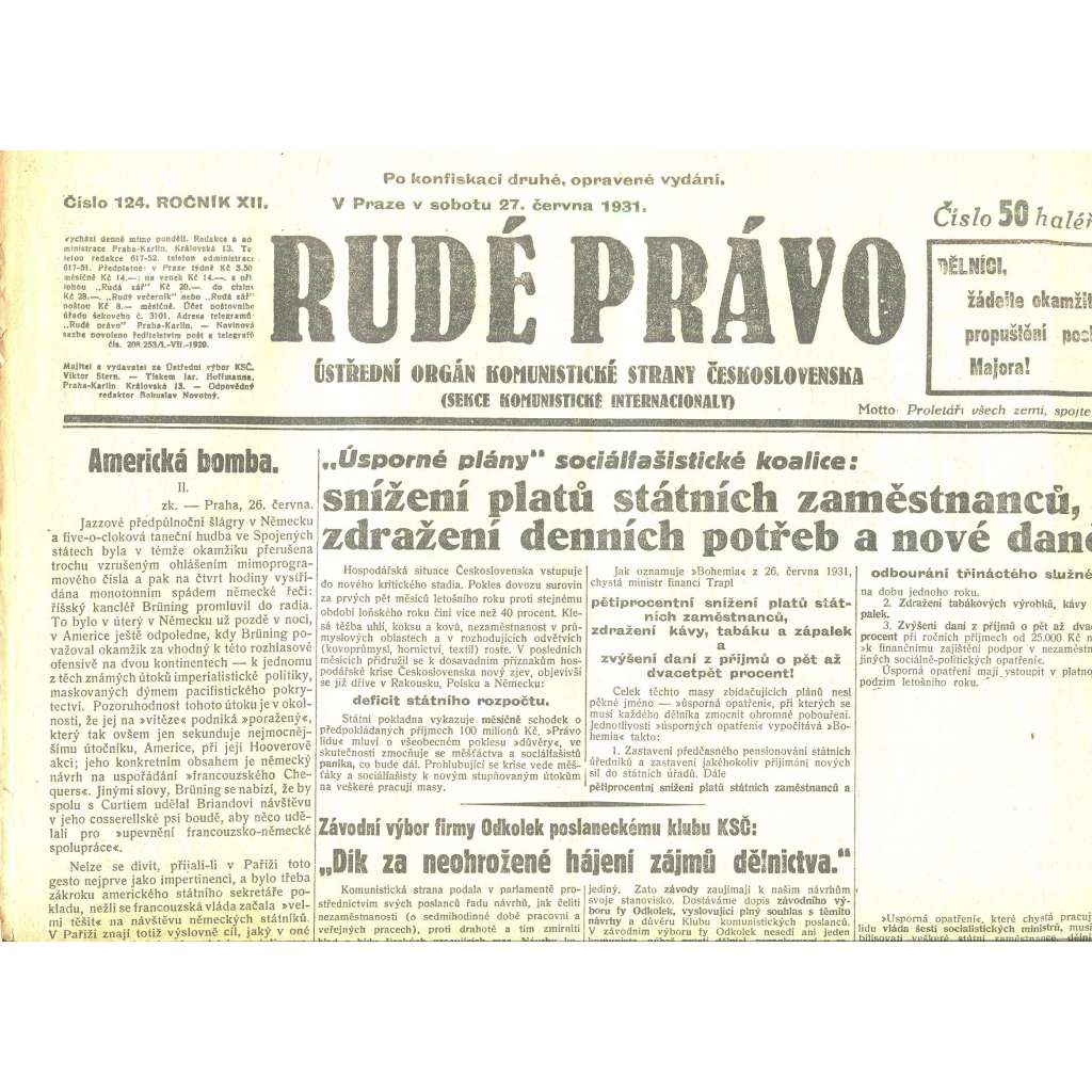 Rudé právo, ročník XII., číslo 124/1931 (staré noviny) - [komunisté, komunismus]