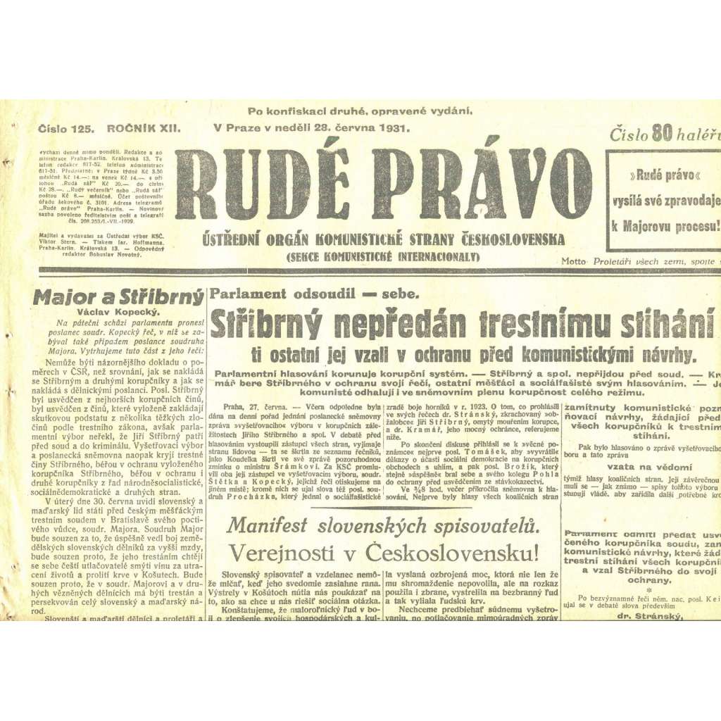 Rudé právo, ročník XII., číslo 125/1931 (staré noviny) - [komunisté, komunismus]