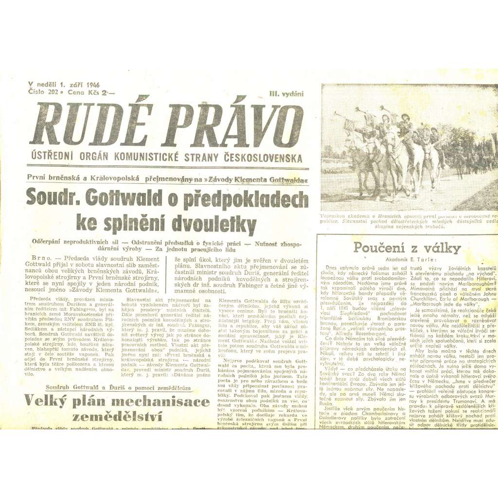 Rudé právo, číslo 202/1946 (staré noviny) - [komunisté, komunismus]