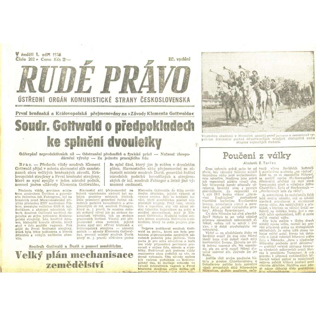 Rudé právo, číslo 202/1946 (staré noviny) - [komunisté, komunismus]