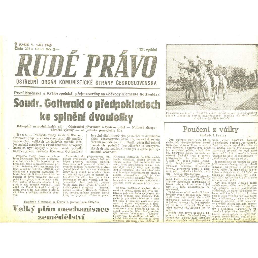 Rudé právo, číslo 202/1946 (staré noviny) - [komunisté, komunismus]