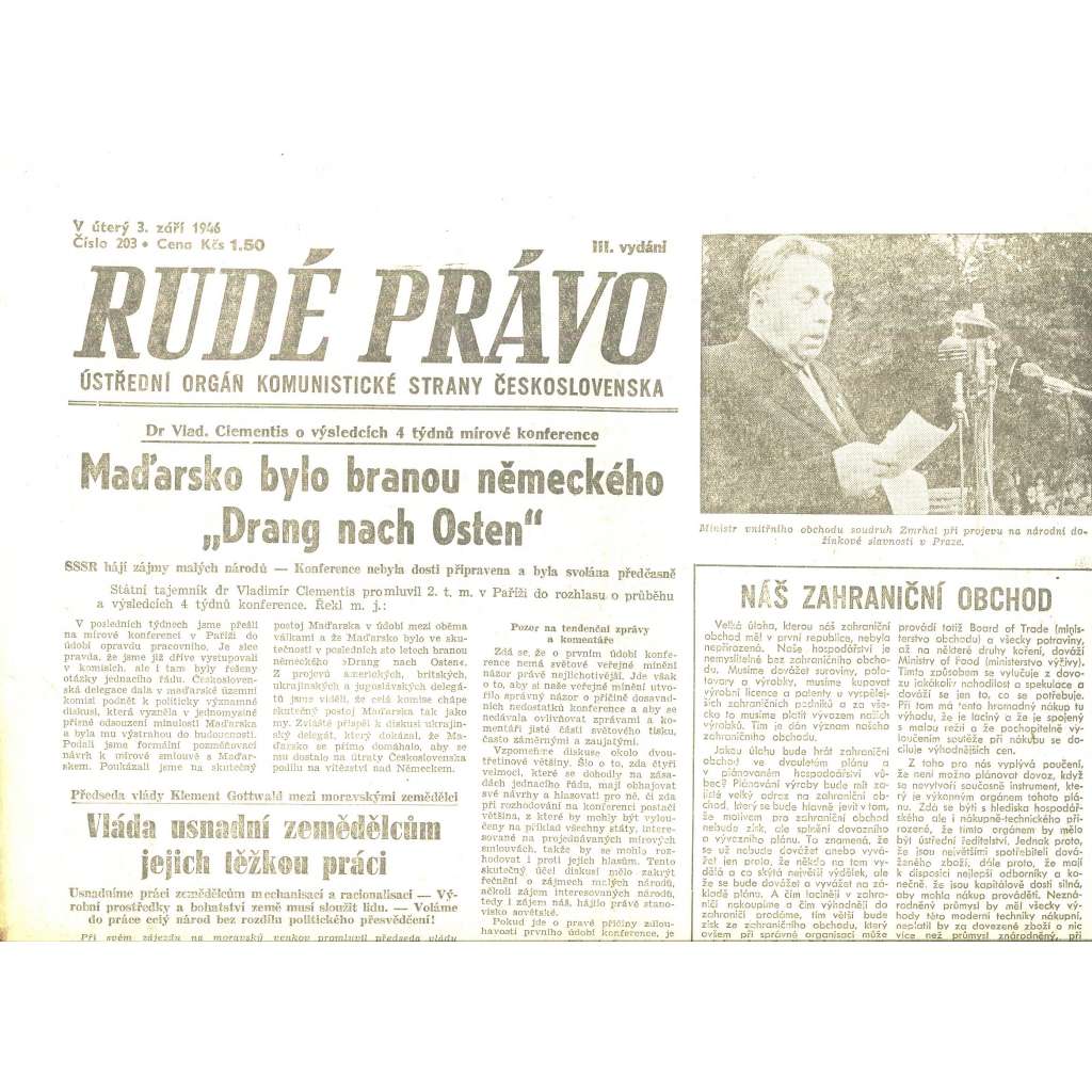 Rudé právo, číslo 203/1946 (staré noviny) - [komunisté, komunismus]