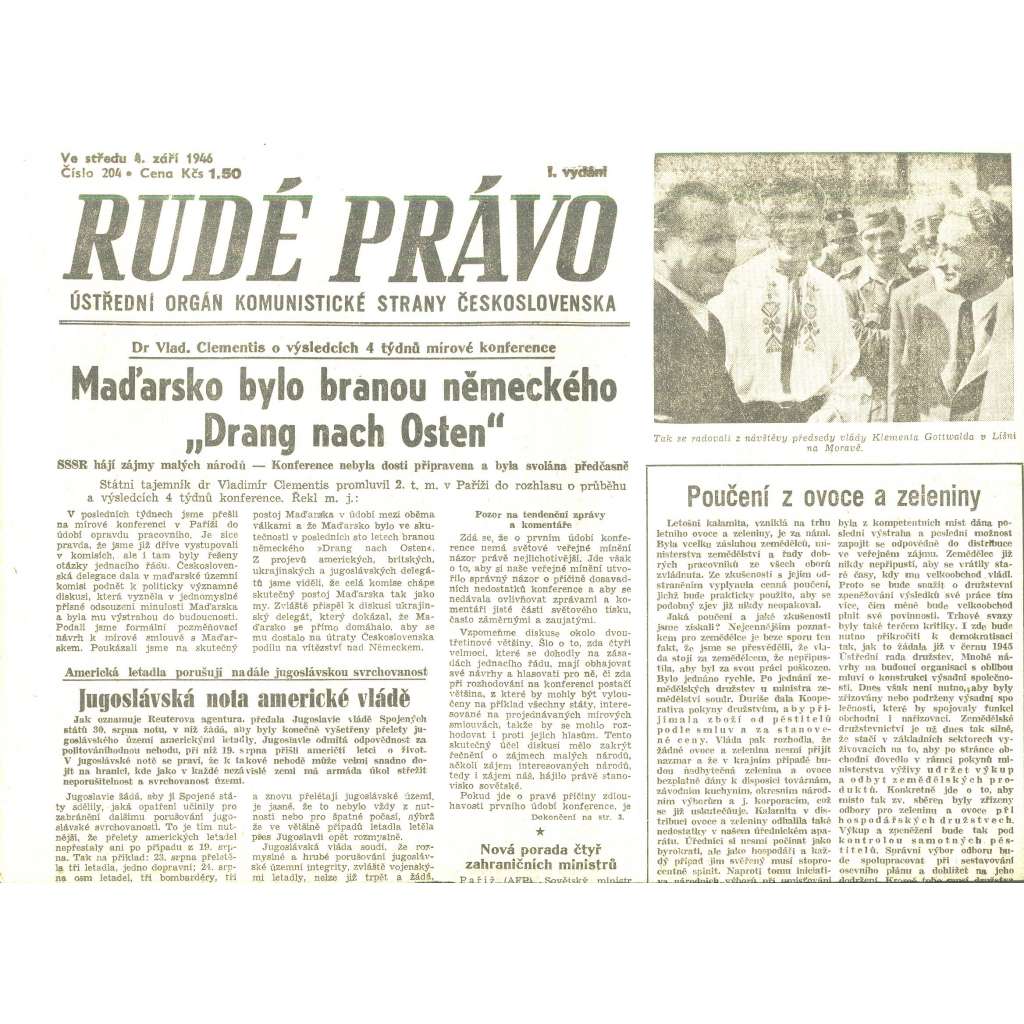 Rudé právo, číslo 204/1946 (staré noviny) - [komunisté, komunismus]