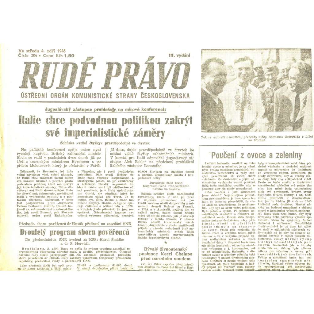 Rudé právo, číslo 204/1946 (staré noviny) - [komunisté, komunismus]