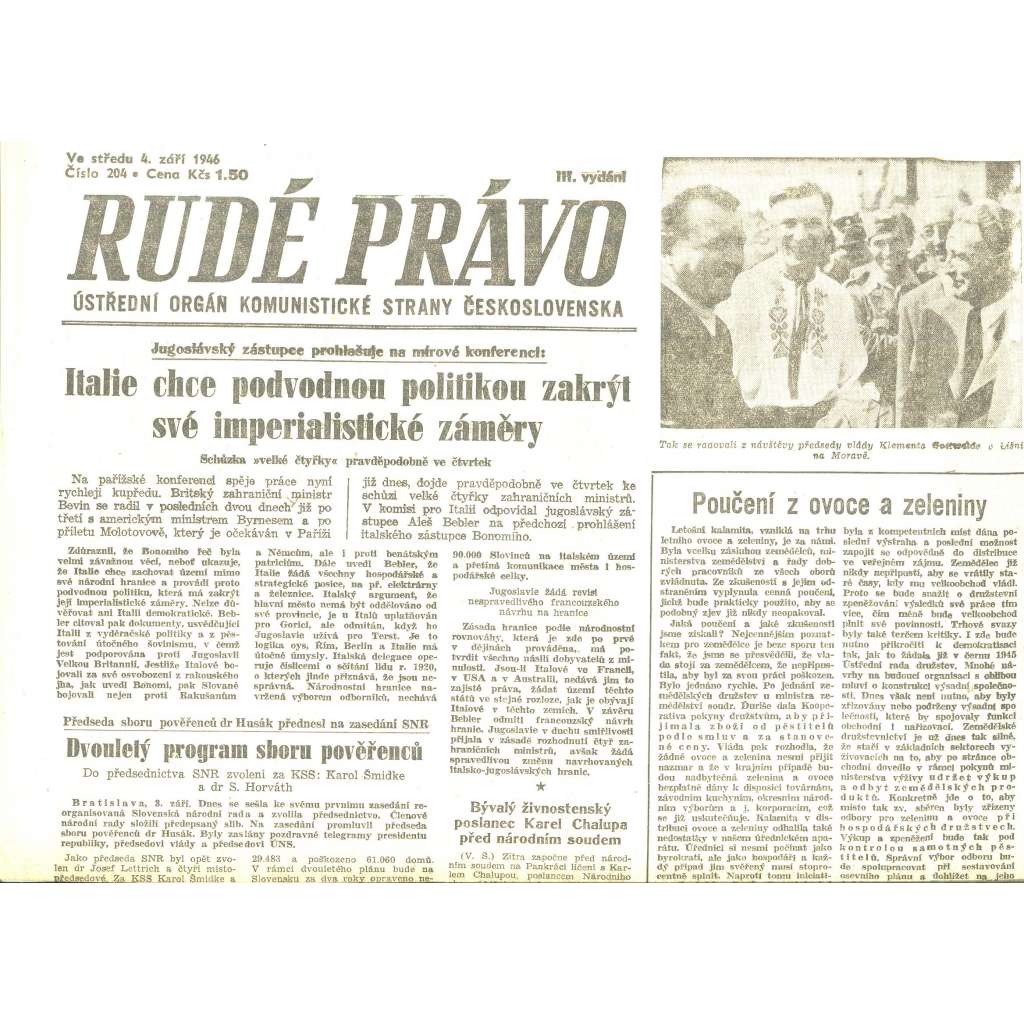 Rudé právo, číslo 204/1946 (staré noviny) - [komunisté, komunismus]