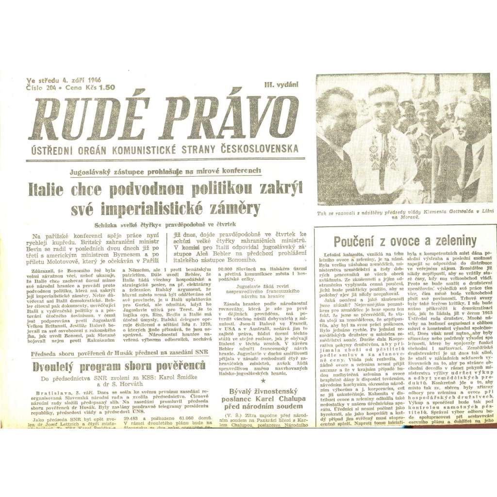 Rudé právo, číslo 204/1946 (staré noviny) - [komunisté, komunismus]