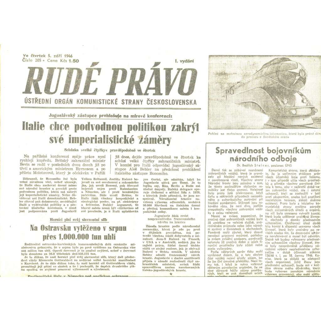 Rudé právo, číslo 205/1946 (staré noviny) - [komunisté, komunismus]